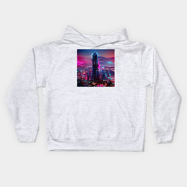 Cyberpunk Aesthetic Skyscraper Kids Hoodie by Mihadom